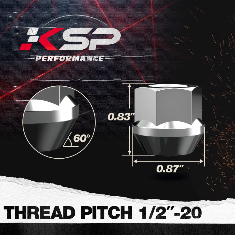 KSP PERFORMANCE KSP 1/2-20 Lug Nuts Open End, 20PCS 1/2x20 Aftermarket Wheel Lug Nut for Grand Cherokee Commander Liberty Wrangler Crown Victoria Mustang Ranger, 19mm Hex 21mm Height for Truck/Tuner Aftermarket Rims - Image 2